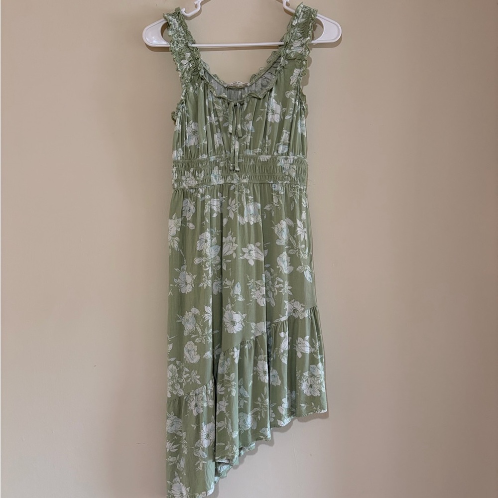Summer Hippie Rose Sage Green Floral Midi Dress